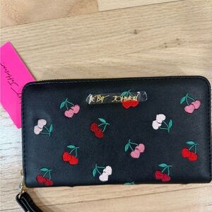 Betsey Johnson Black Wallet with Cherry Embroidery